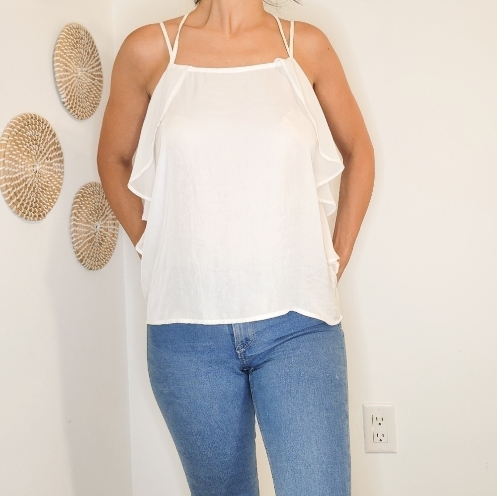 Wemen's Bershka top white size Medium Spaghetti strap summer lightweight